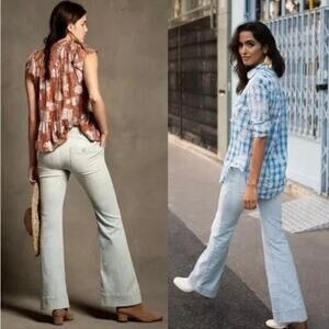 Pilcro By Anthropologie High Rise Trouser Bootcut Denim Jeans Light Blue Wash 28